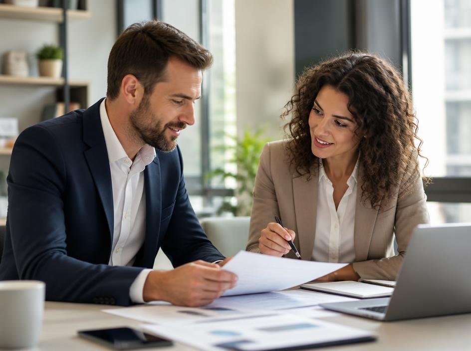 Advisors reviewing financial documents